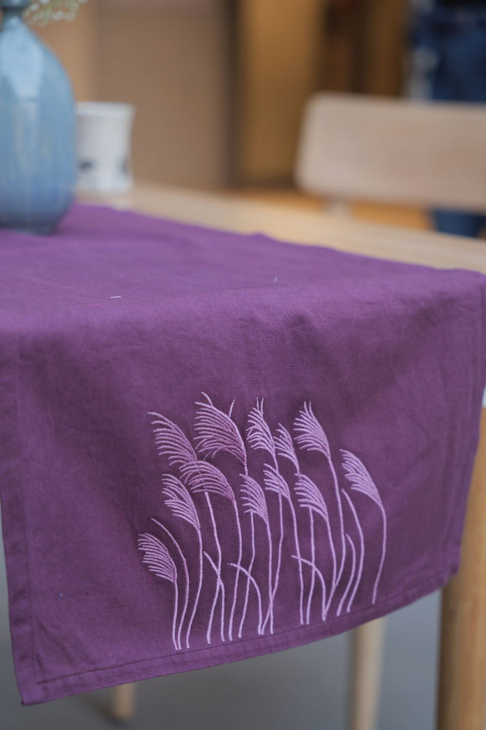 Purple Hand Embroidered Table Runner