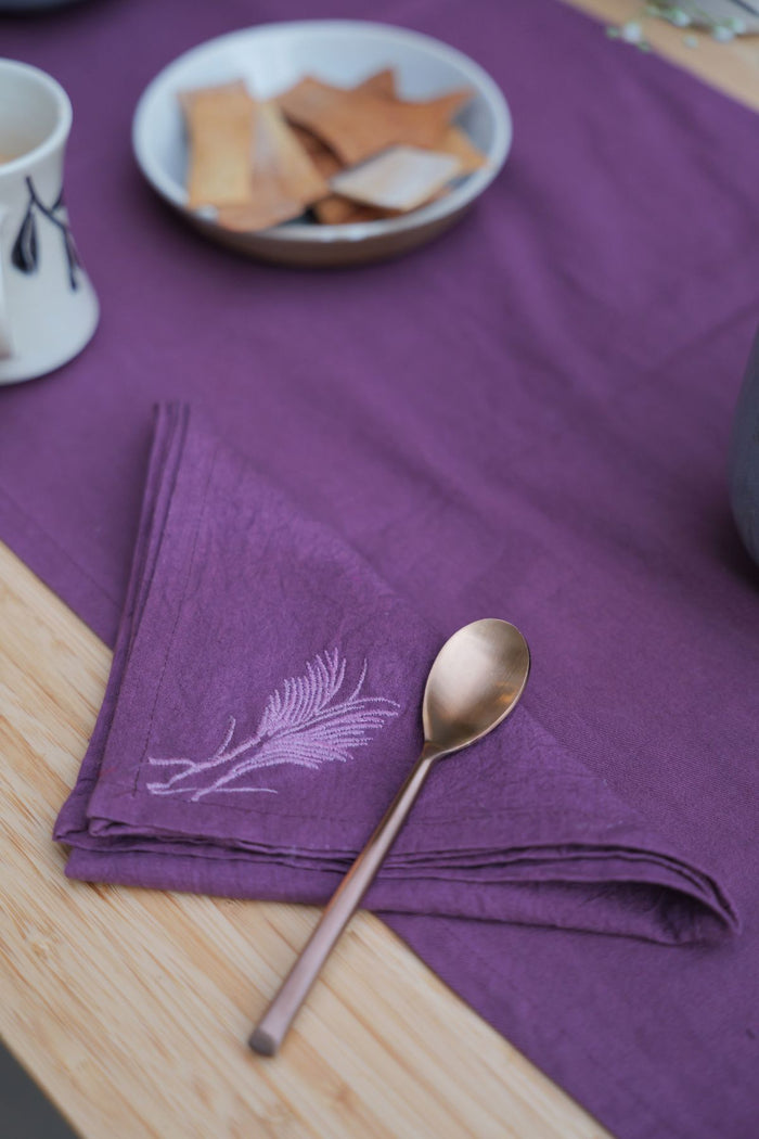Purple Hand Embroidered Table Runner