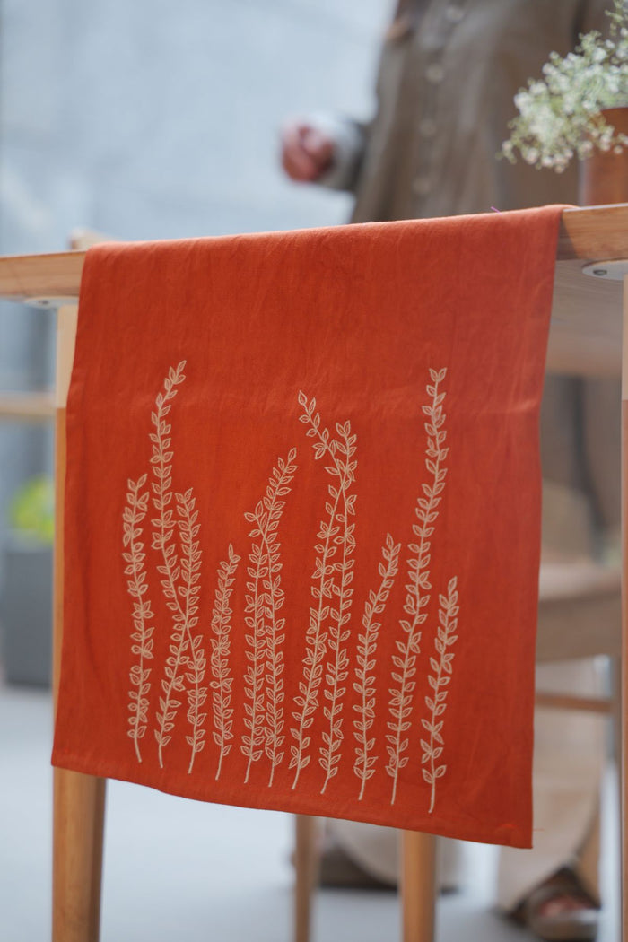 Orange Hand Embroidered Table Runner