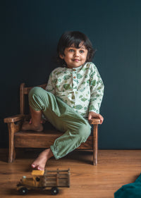 Organic Cotton Koi Mint Kurta and Pyjama Pants - Handcrafted & Unisex