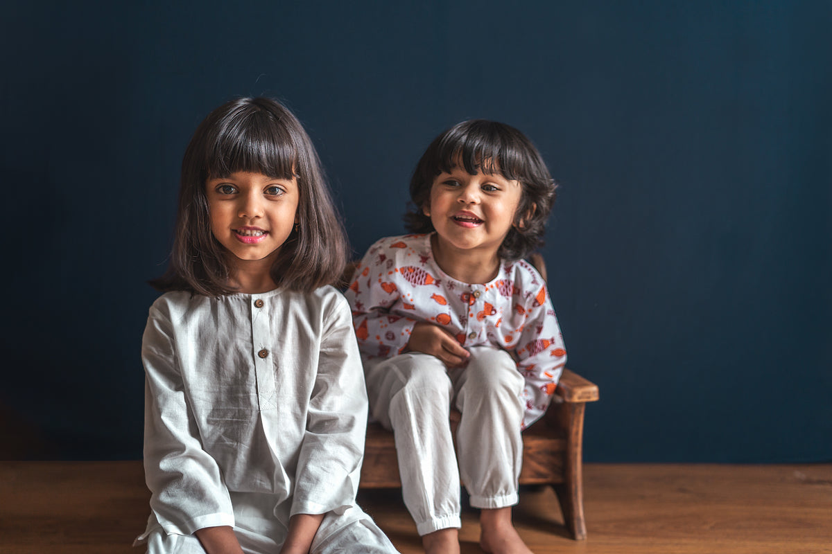 Organic Cotton Unisex Essential White Kurta and Pajama Pants Set