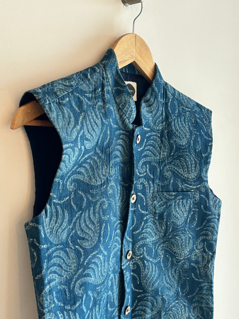 Blue Printed Waist Coat
