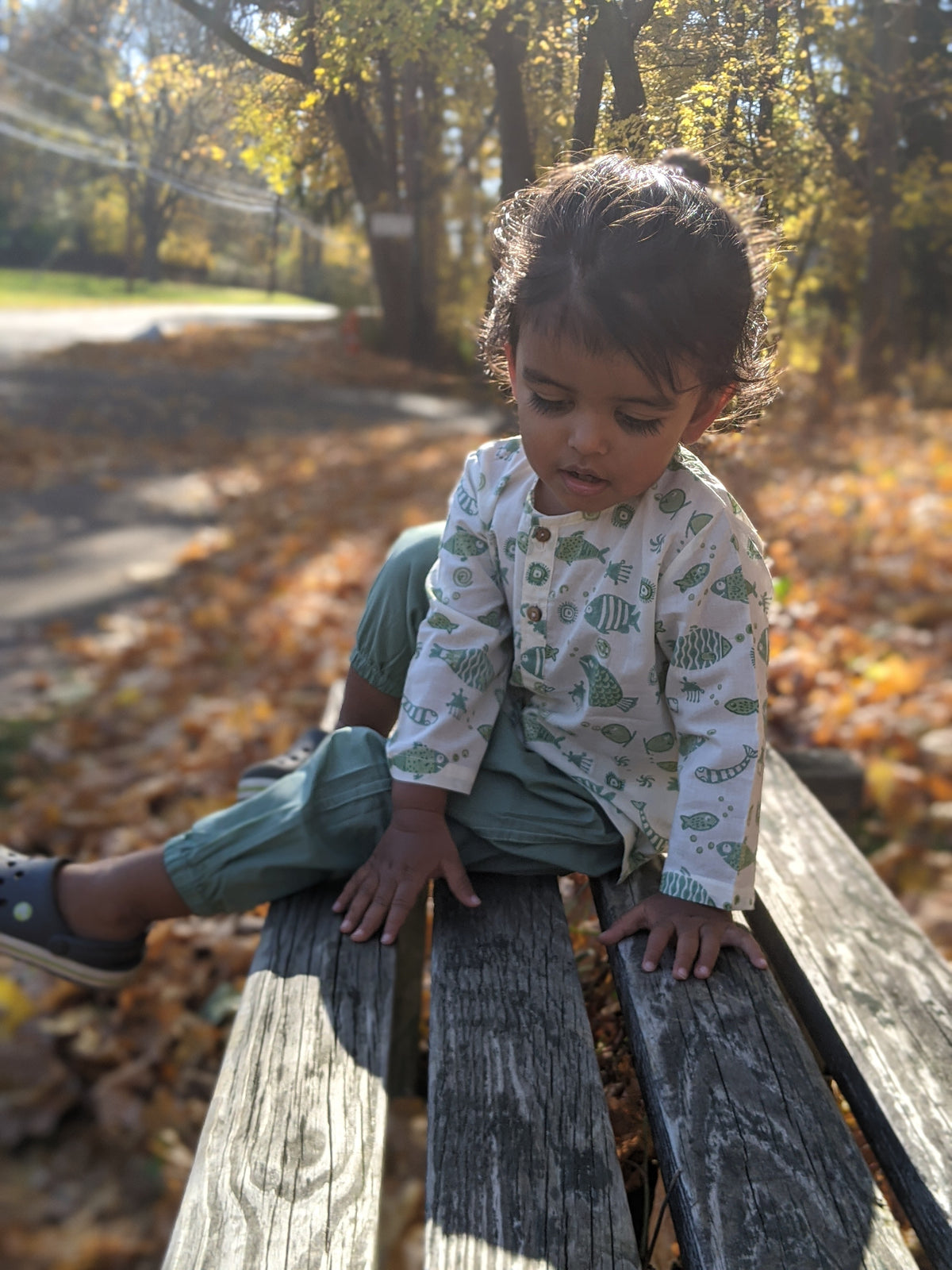 Organic Cotton Koi Mint Kurta and Pyjama Pants - Handcrafted & Unisex