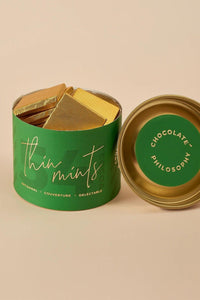 THIN MINT: THIN, DELICATE SQUARES OF DARK 54% CHOCOLATE WITH MINT, 50G