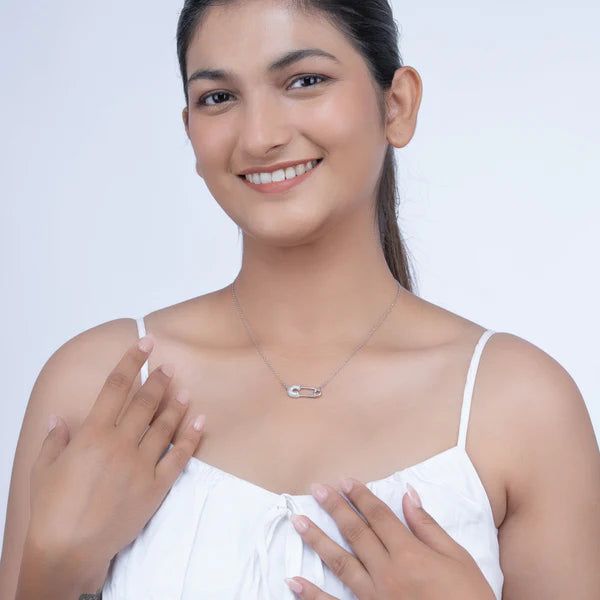 Pin It Necklace — handcrafted sterling silver charm pin necklace, artisan ethical jewelry Akaar Mitti Lifestyle