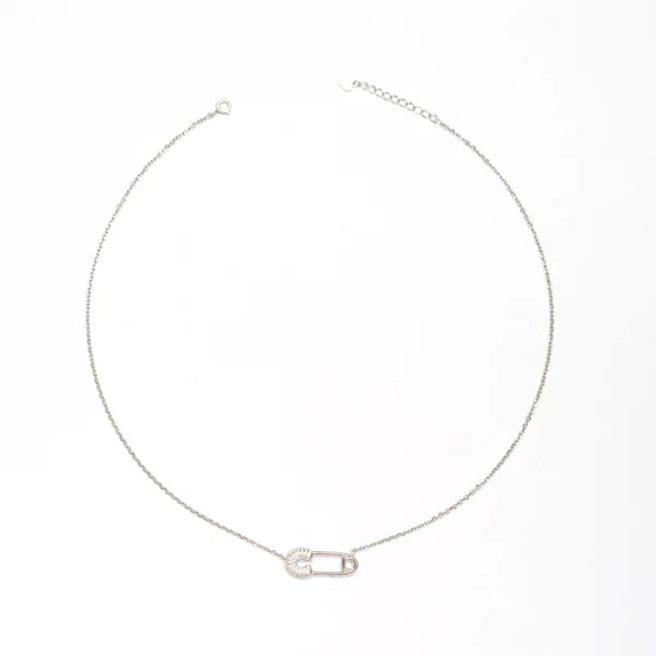 Pin It Necklace — close-up of handcrafted silver pin pendant necklace detail, ethical artisan jewelry