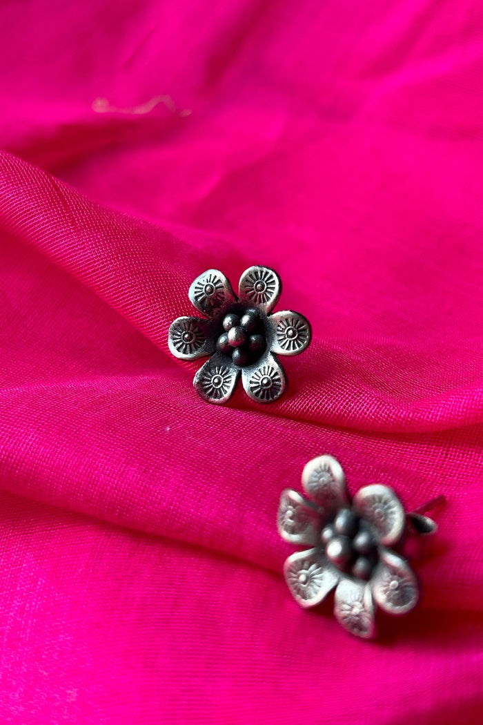 Flower-Shaped Silver Stud Earrings