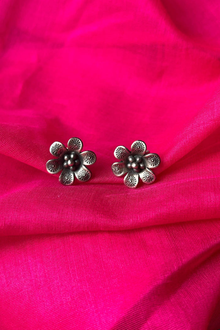 Flower-Shaped Silver Stud Earrings