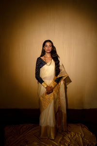 Shakti I Off White Handloom Mulberry Silk Saree With Zari Border
