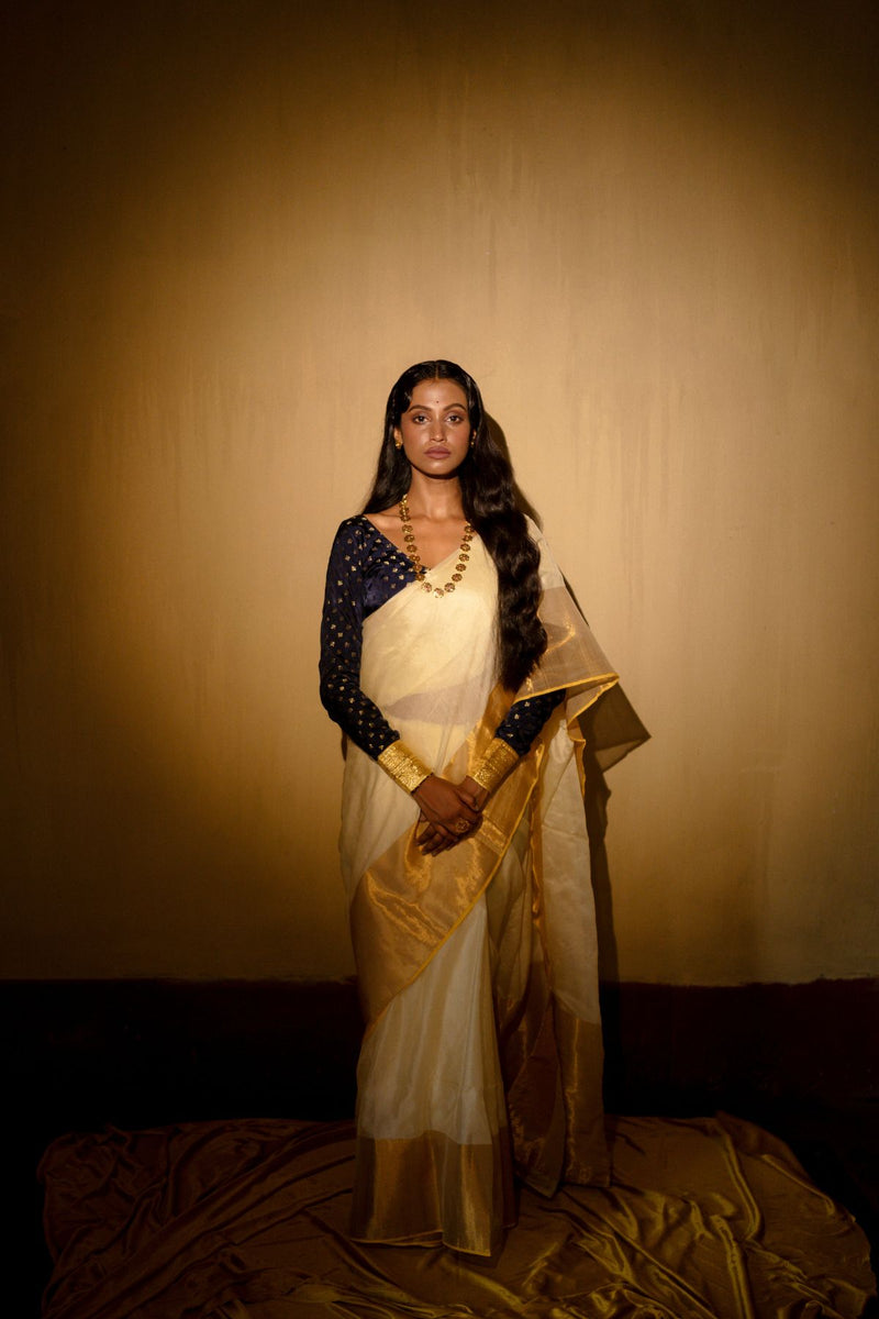 Shakti I Off White Handloom Mulberry Silk Saree With Zari Border