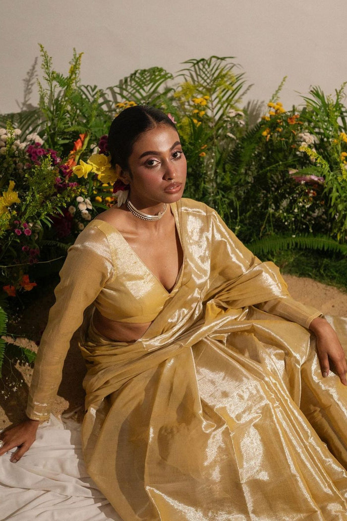Mari-Gold Rush I Neon Yellow Tissue Saree