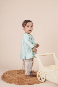 Blue Embroidered Angrakha Dhoti Set