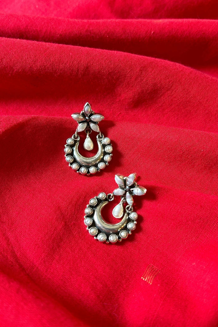 Pearl Chandbali Silver Earrings