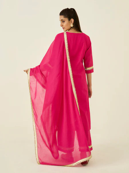 Pink Mal Cotton Co-ord Set with Zari Borders