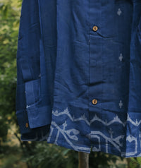 Men’s cotton shirt with Jamdani weaving, featuring traditional motifs and a relaxed silhouette.