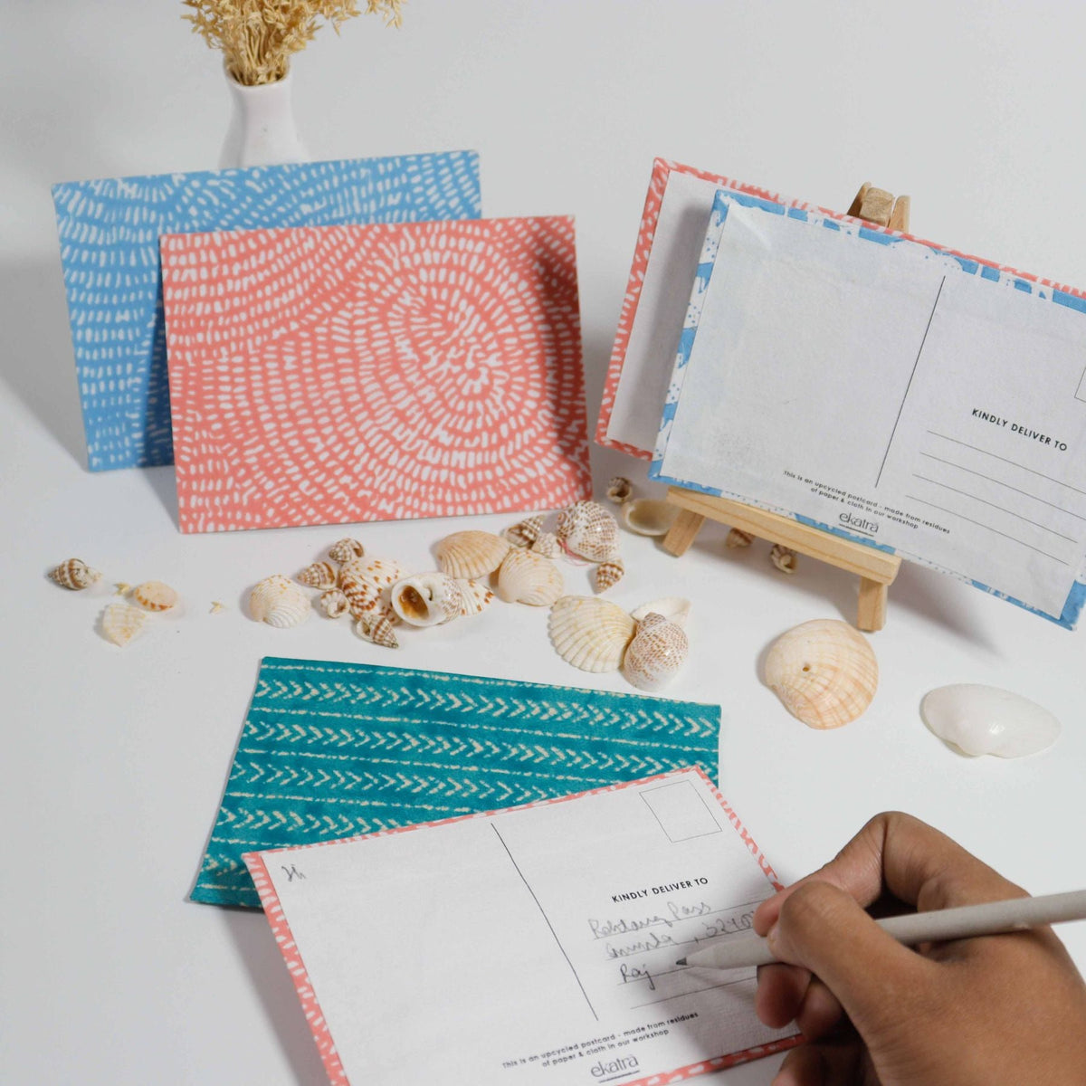 Up-cycled Postcards — detail showing recycled paper texture and print quality