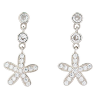 Floral Emblem Danglers — close-up of handcrafted silver floral emblem earrings, sustainable artisan jewelry