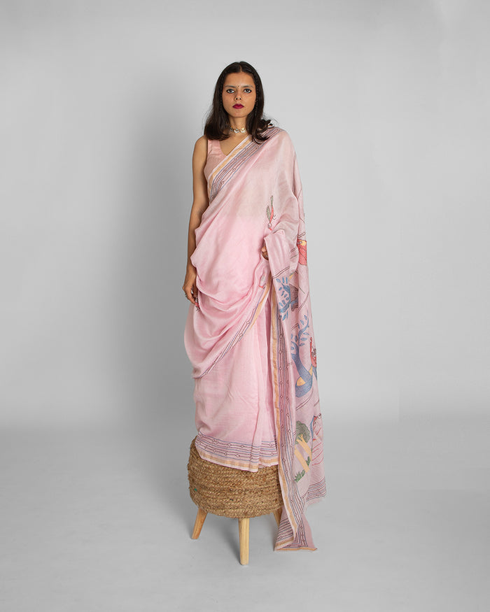 Exclusive Kantha Embroidered Pure Muga Silk Saree