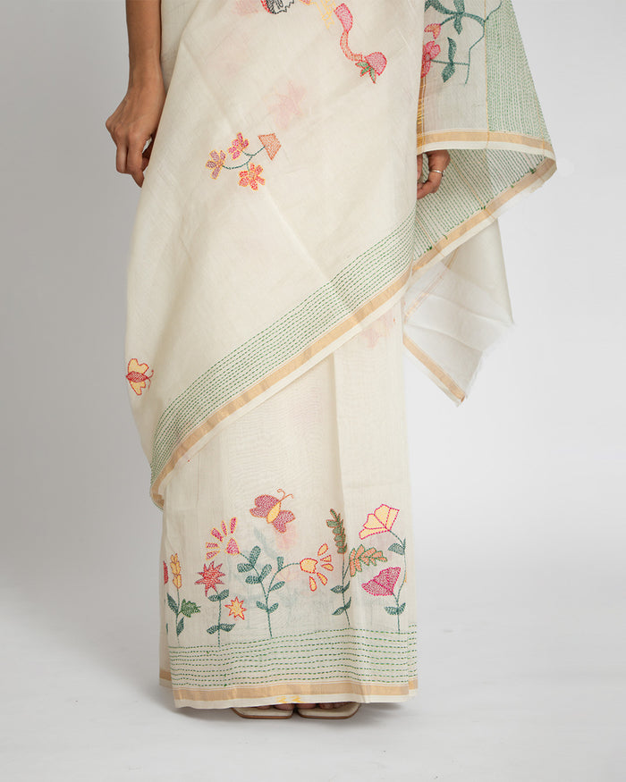Vibrant Threads Kantha Saree