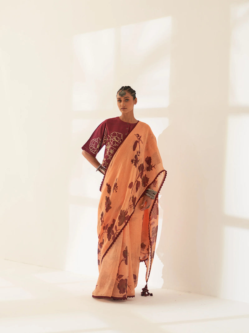 'Kunjan' Pure Linen Handloom Sari Handloom Sari
