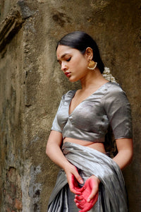 ARDHACHANDRA I SILVER TISSUE SAREE