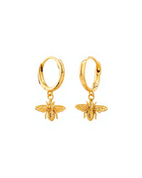 Bumblebee Drop Huggies — close-up of bee charm on silver huggie earrings, artisan handcrafted jewelry Mitti Lifestyle