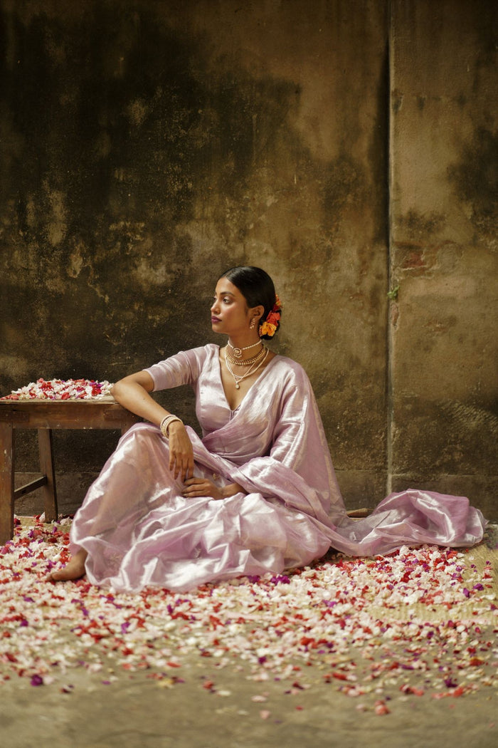 Blush Blush I Blush Pink Handloom Tissue Saree