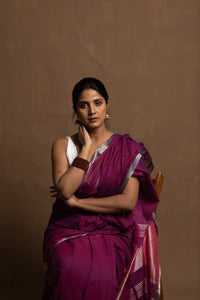 Eternal Purple Flower | Handloom Purple Cotton Saree with ZARI border