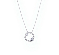 Astra Arc Necklace — close-up of silver wave pendant with crystal on fine chain, handcrafted ethical jewelry