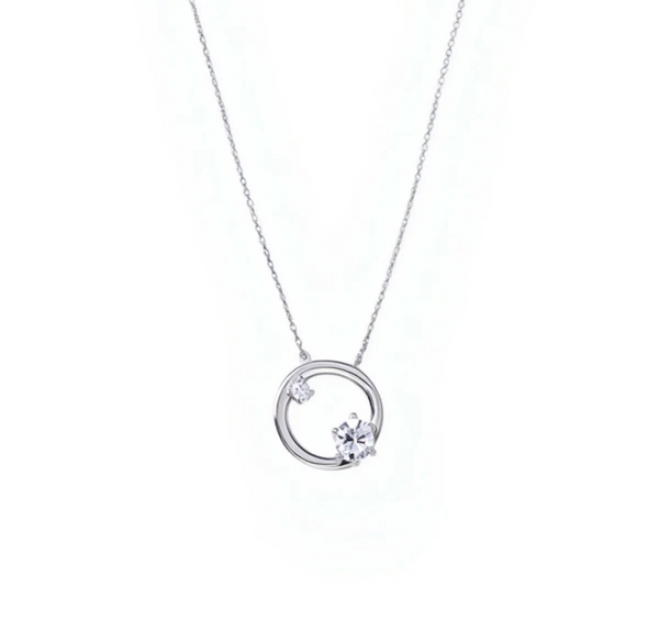 Astra Arc Necklace — close-up of silver wave pendant with crystal on fine chain, handcrafted ethical jewelry
