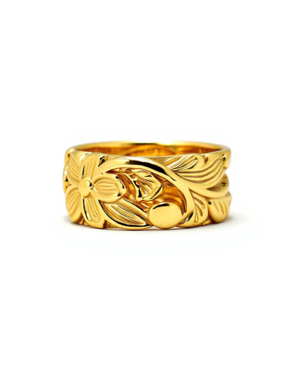 Floral Engraved Band — close-up of engraved floral detail on wide silver band, artisan ethical jewelry Mitti Lifestyle