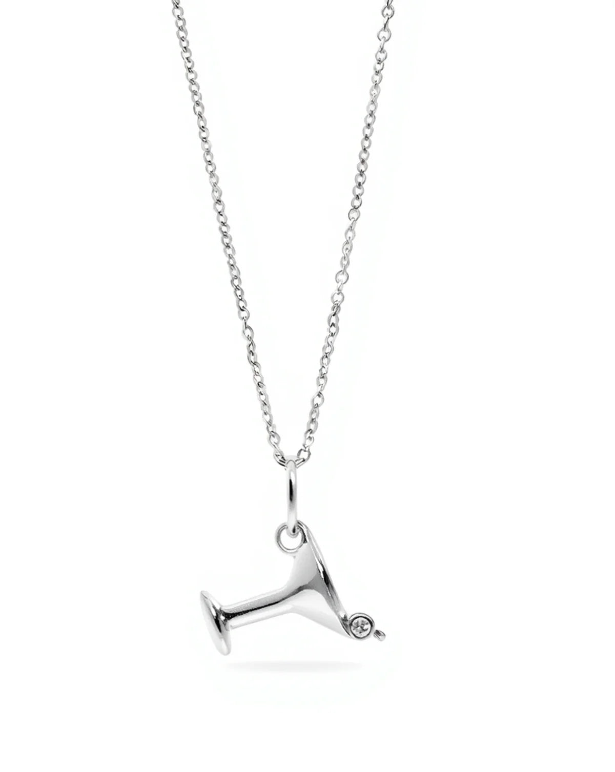 Martini Charm Necklace — close-up of silver martini glass pendant charm, handcrafted artisan jewelry Mitti Lifestyle
