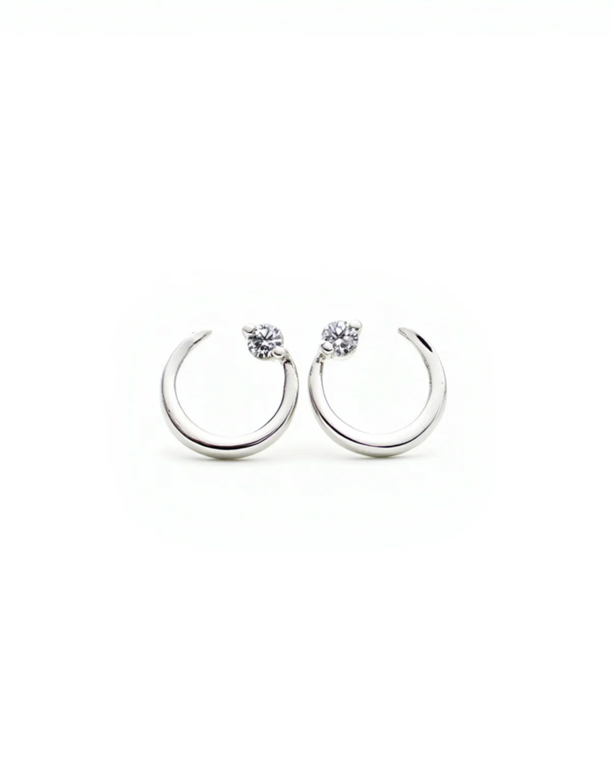 Moonstone Inset Studs — close-up of crescent silver setting with brilliant stone stud, ethical jewelry Mitti Lifestyle