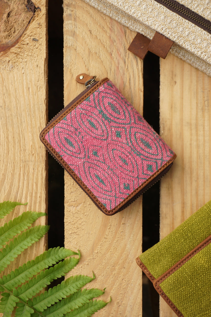 The Chota Flip and Zip Wallet in Pink Alpona Print