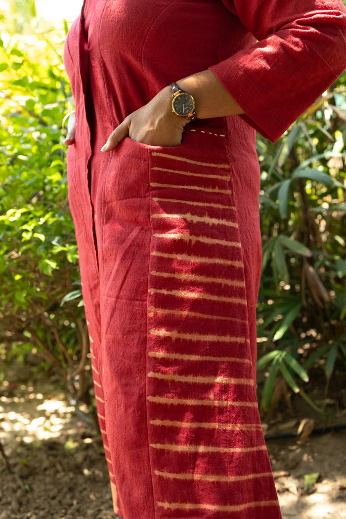 Sienra Dress back view showing handwoven fabric texture and clean sleeveless cut