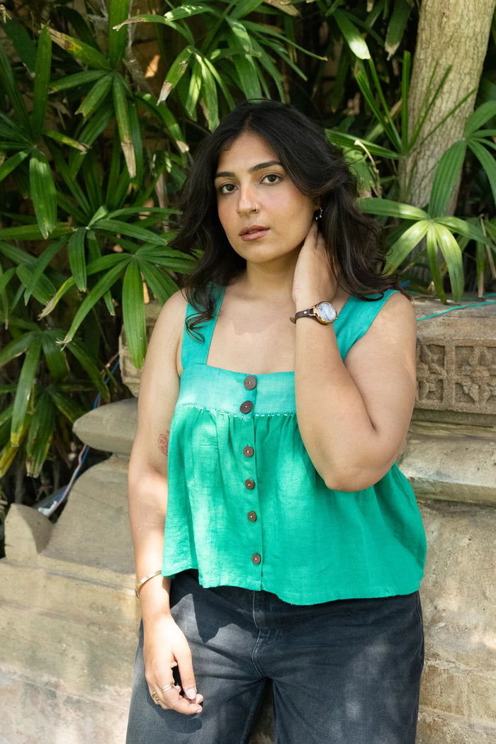 Drisly Top sleeveless handwoven silhouette - conscious contemporary designer wear by Mitti Lifestyle
