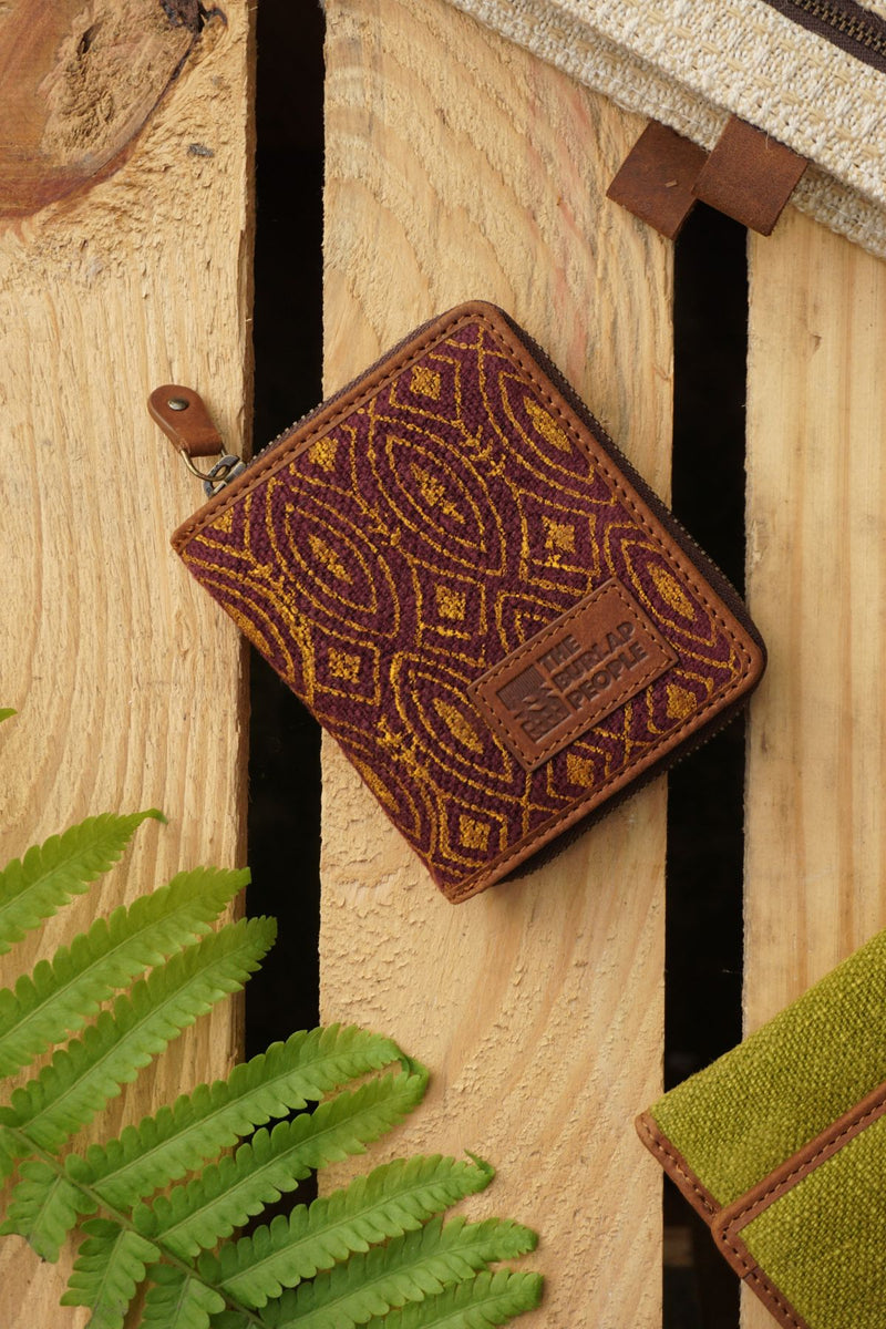 The Chota Flip and Zip Wallet in Dark Wine Alpona Print