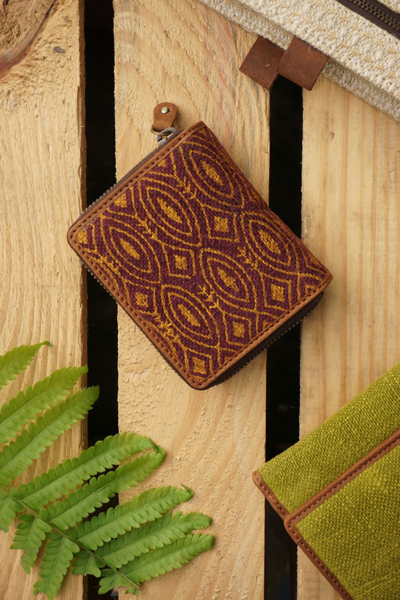 The Chota Flip and Zip Wallet in Dark Wine Alpona Print