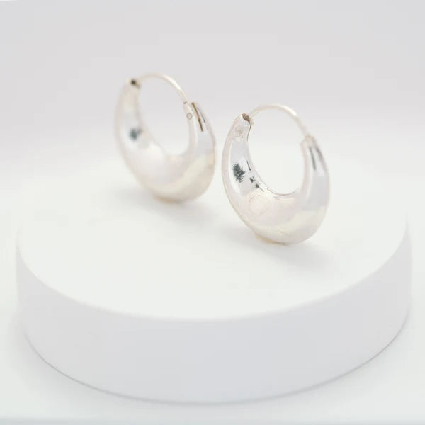 Chunky Bag Hoops — handcrafted silver statement hoop earrings detail, artisan sustainable ethical jewelry