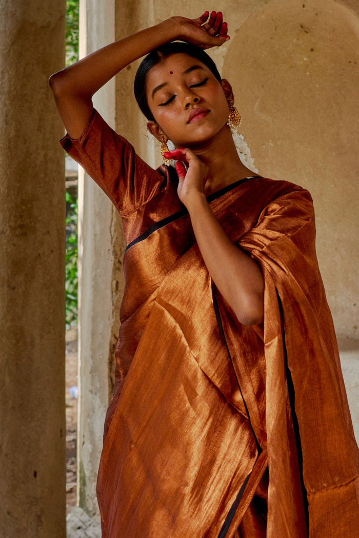 Copper Kalakar I Copper Handloom Tissue Saree
