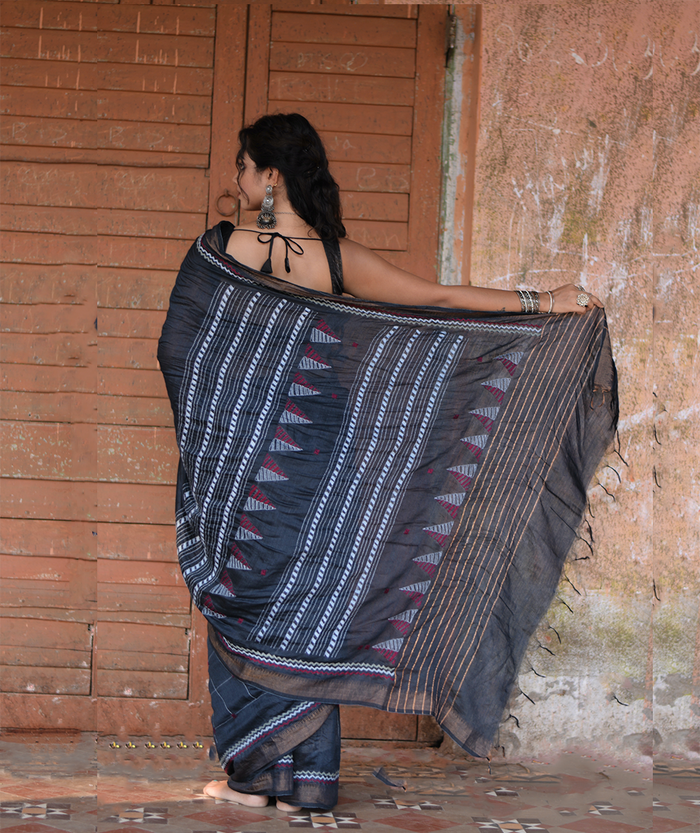 Exclusive Kantha Embroidered Pure Muga Silk Saree