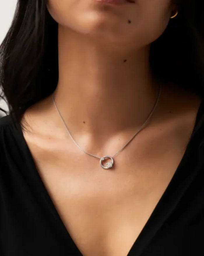 Astra Arc Necklace — handcrafted sterling silver wave pendant necklace with cubic zirconia, artisan jewelry Akaar Mitti Lifestyle