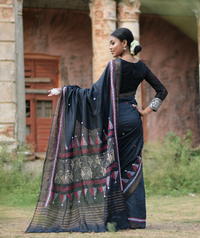 Exclusive Kantha Embroidered Pure Muga Silk Saree