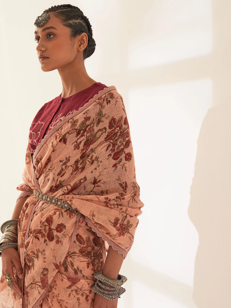 'Kaner' Pure Linen Handloom Sari