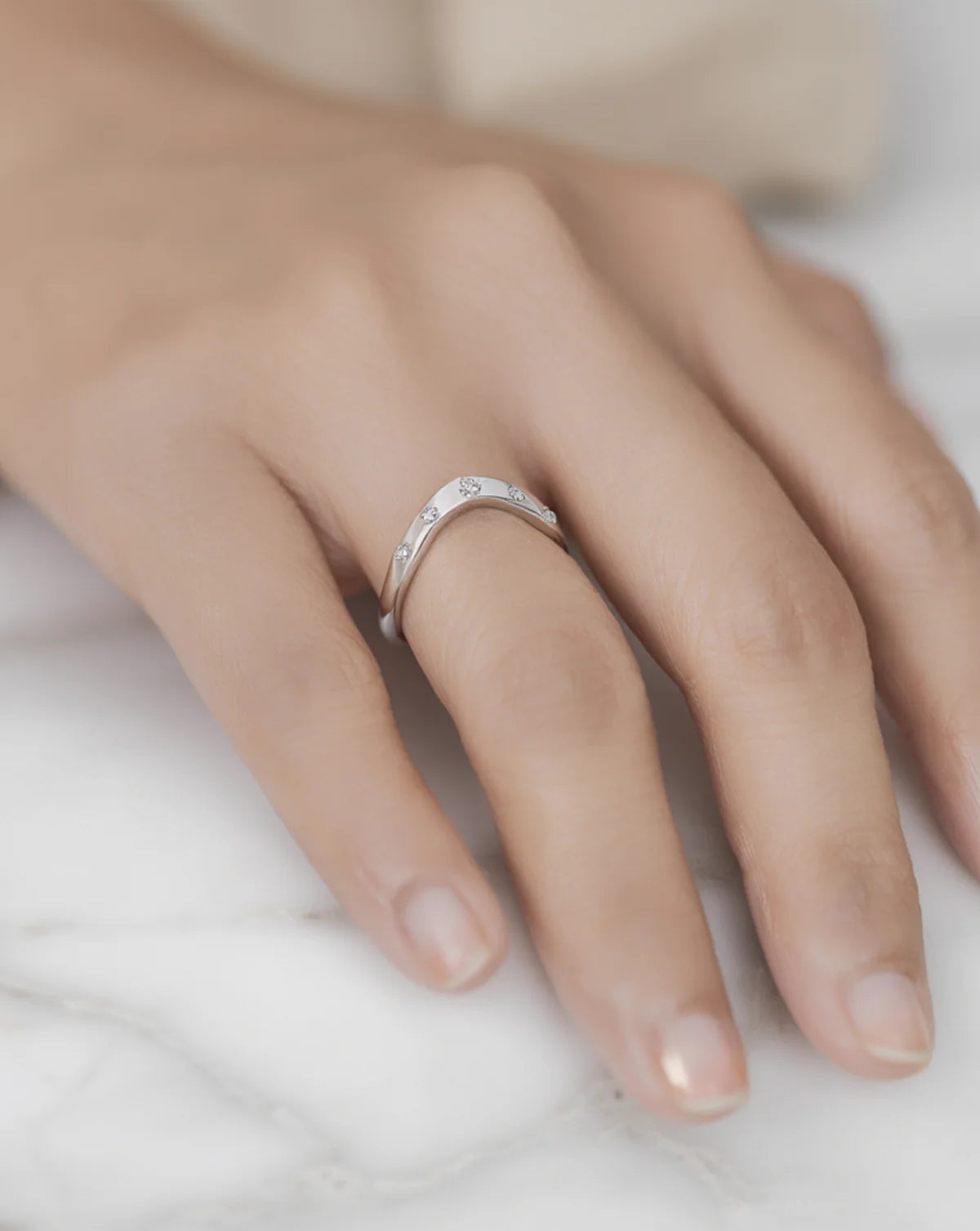 Starline Curve Ring — recycled silver celestial ring side angle, artisan sustainable jewelry Mitti Lifestyle