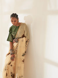 Mahogany Pure Linen Handloom Sari
