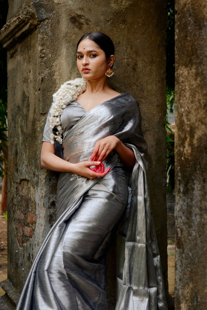 Ardhachadra  I Silver Tissue Saree