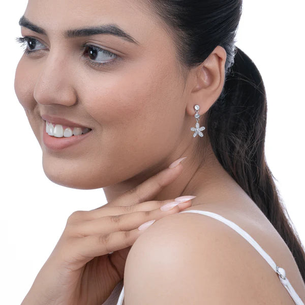 Floral Emblem Danglers — handcrafted sterling silver floral dangler earrings, artisan ethical jewelry at Mitti Lifestyle
