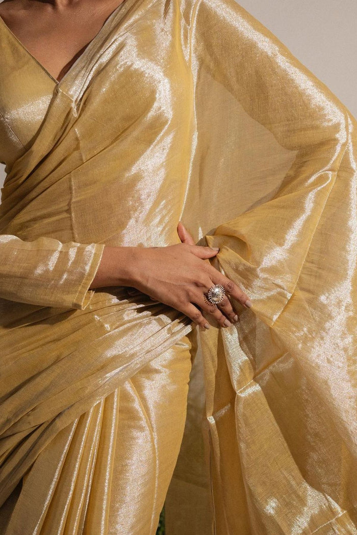 Mari-Gold Rush I Neon Yellow Tissue Saree