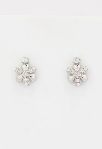 Floral Charm Studs — close-up of delicate silver flower stud earrings, handcrafted artisan jewelry India